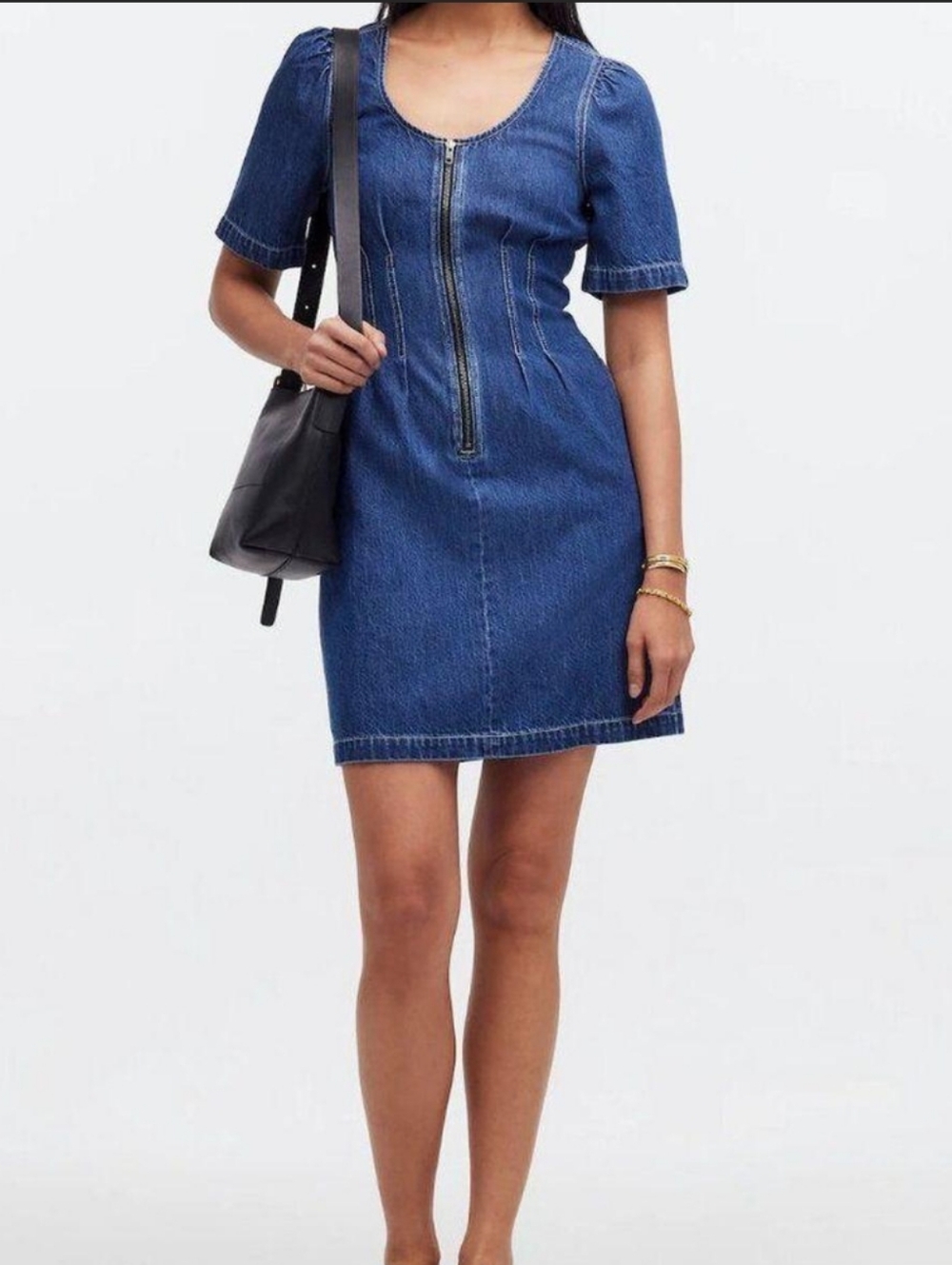 💙EUC Madewell Denim Zip Front Cinched Pocketed Mini Dress, Pixie Wash, 00